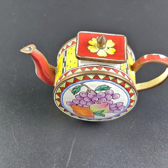 Miniature Enameled Teapot – Fruits Design – 3.5" Tall - Picture 10 of 12
